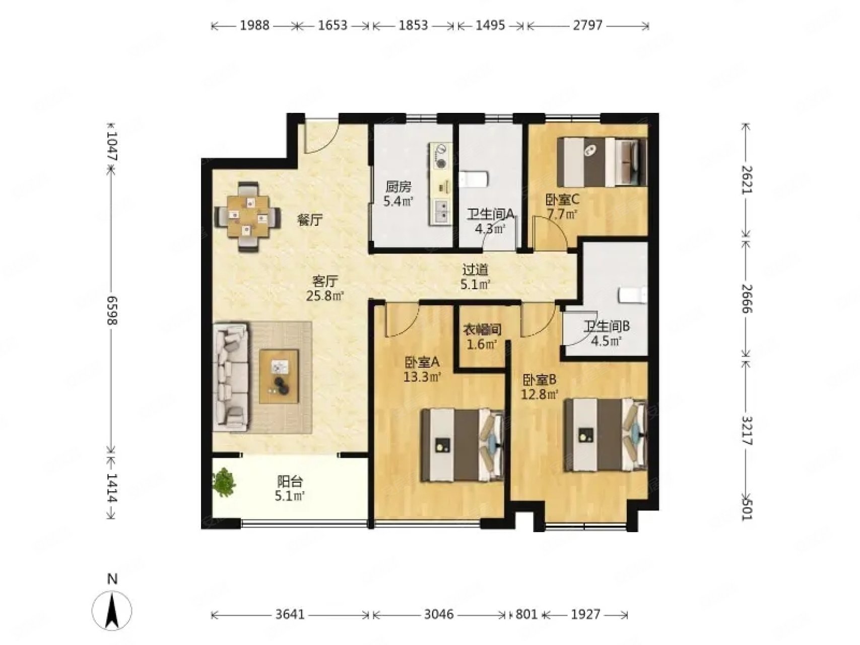 次新小区 融创都会中心 精装套三双卫 户型方正 南北通透