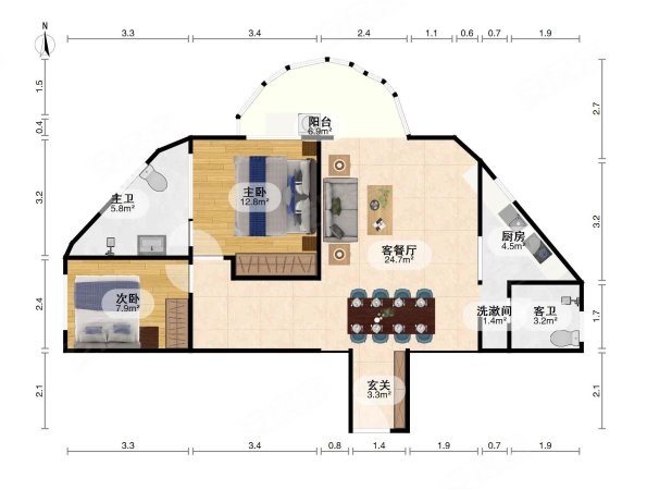 吉祥国际3室2厅1卫111.61㎡南北62万