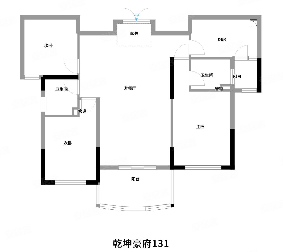 乾坤豪府3室2厅2卫125㎡南北66万