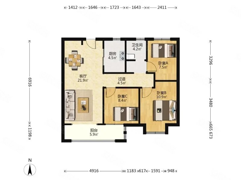 全屋兔柜子封窗不临街楼栋视野采光好