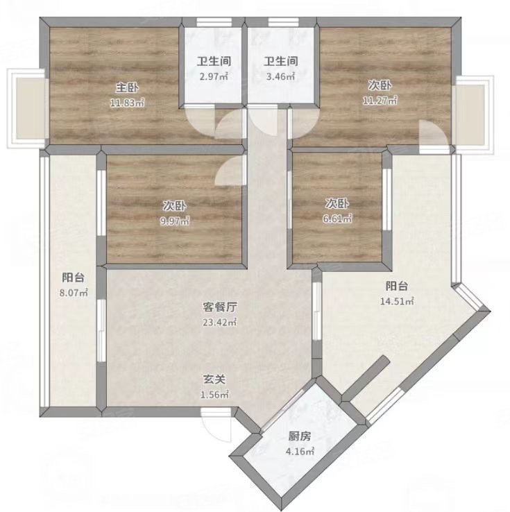 八一路101号小区4室2厅2卫103.08㎡南北76万