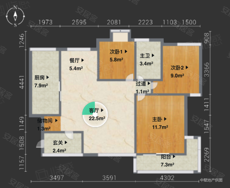 乐富强御龙湾3室2厅1卫101.57㎡南北245万