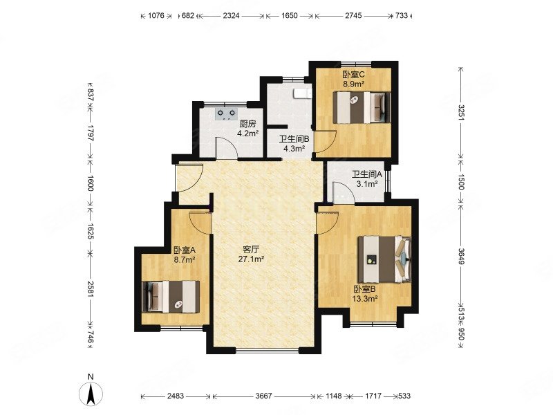 旭辉燕南园3室2厅2卫97.7㎡南北160万