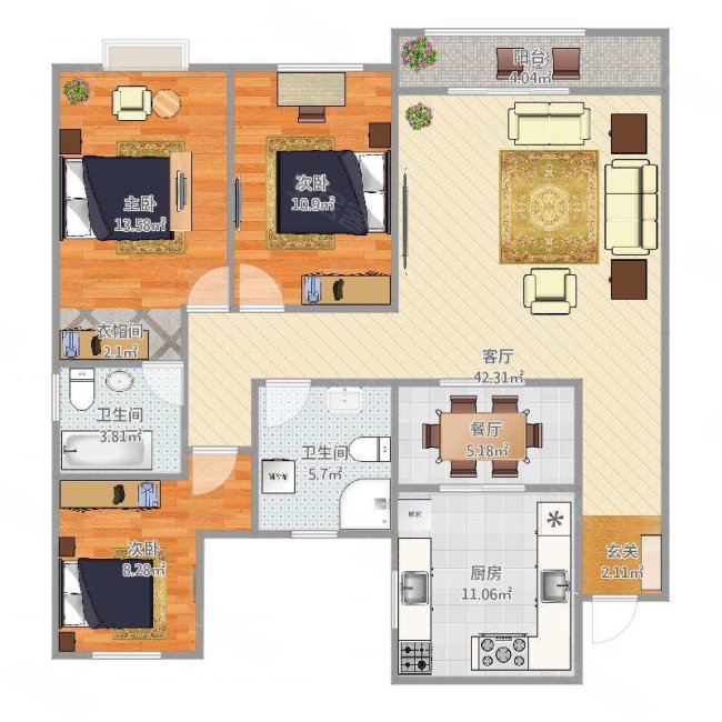 金宁住宅区3室2厅1卫132㎡南北35万