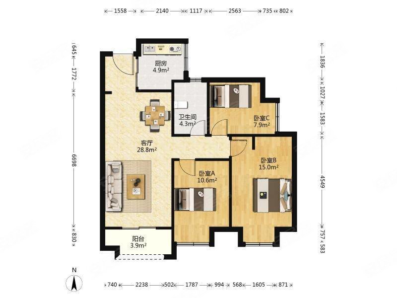 汇悦天地三期全房精装3房带中央空调与地暖次新房没住过人