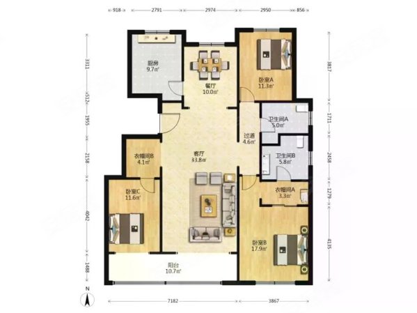 开元上府3室2厅1卫161.47㎡南300万