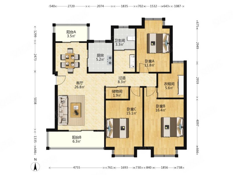 有电梯满5年 南北户型 全明结构 卧室双南一北 小区正中不吵