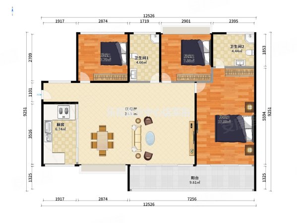 碧桂园深荟城3室2厅2卫117.93㎡南88万