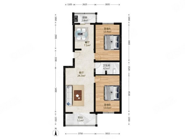 玉竹园2室1厅1卫94.36㎡南北258万