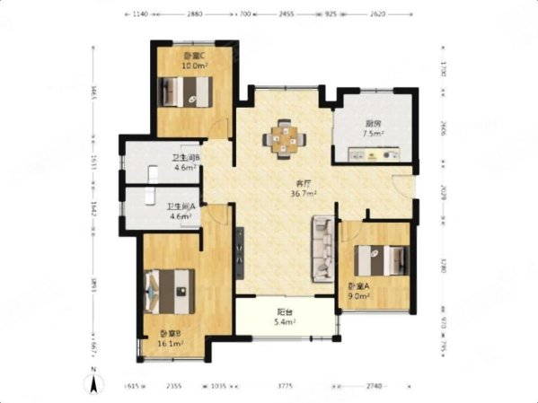 翰林缘3室2厅2卫121.46㎡南北290万