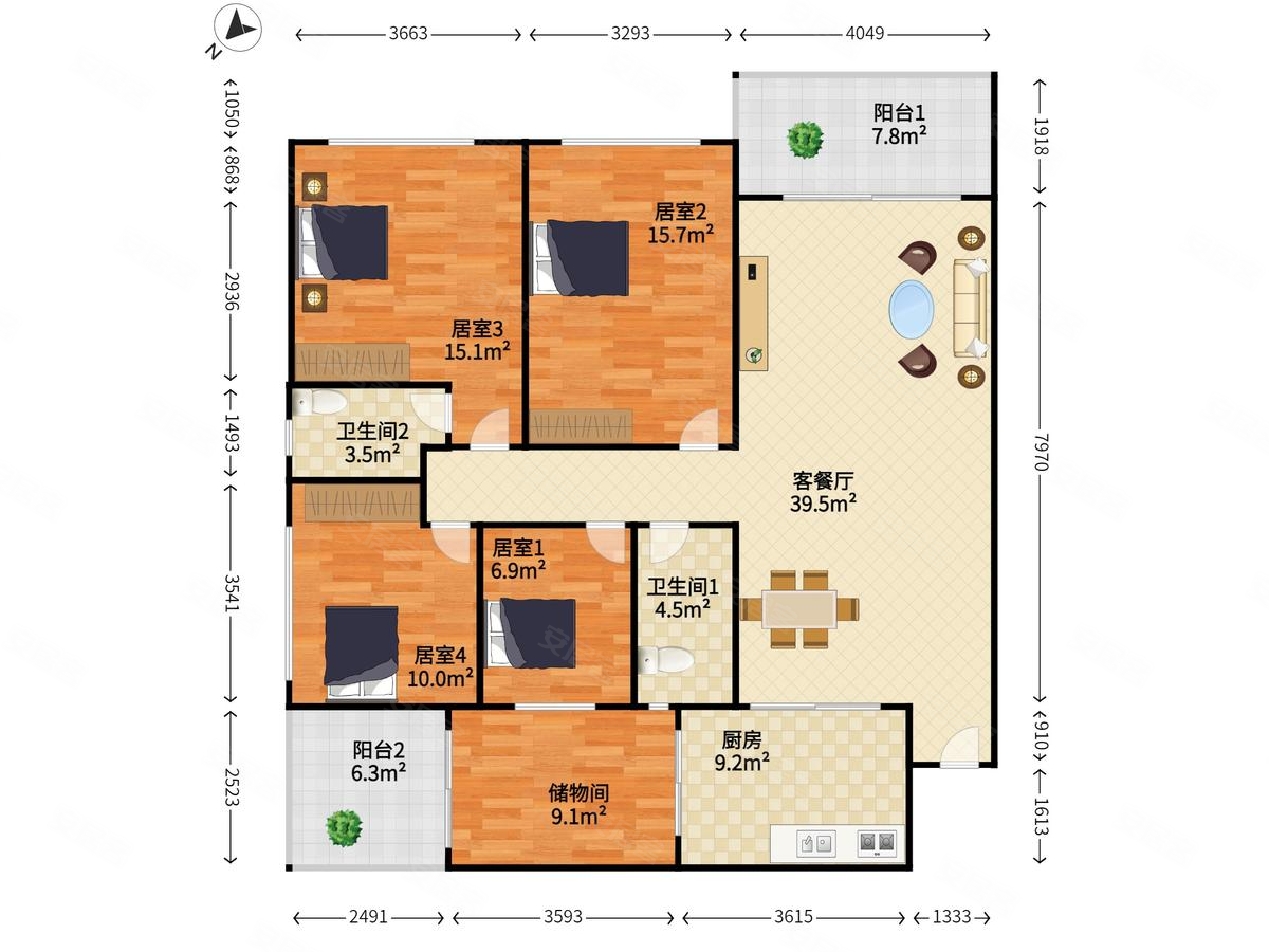 深圳湾的大四房,阳光海滨,送得多,有150平,通透厅出阳台,阳光海滨花园