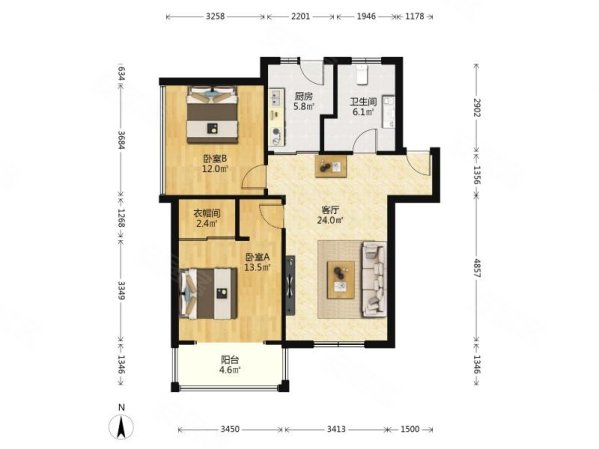 中江小区3室1厅1卫68.43㎡南北469万