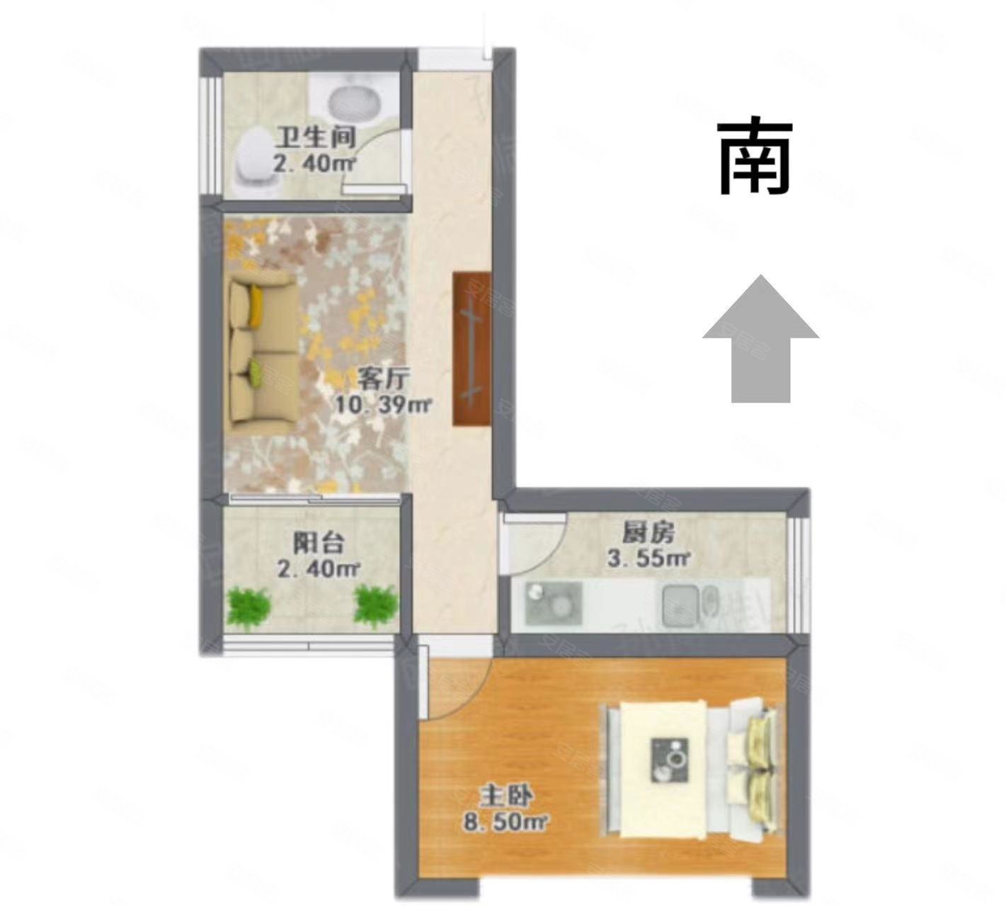 宜景园1室1厅1卫49.98㎡南68万