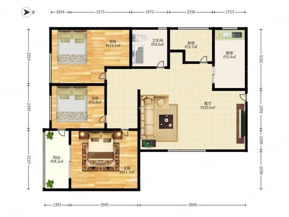 锦绣大厦4室2厅1卫104.95㎡南500万