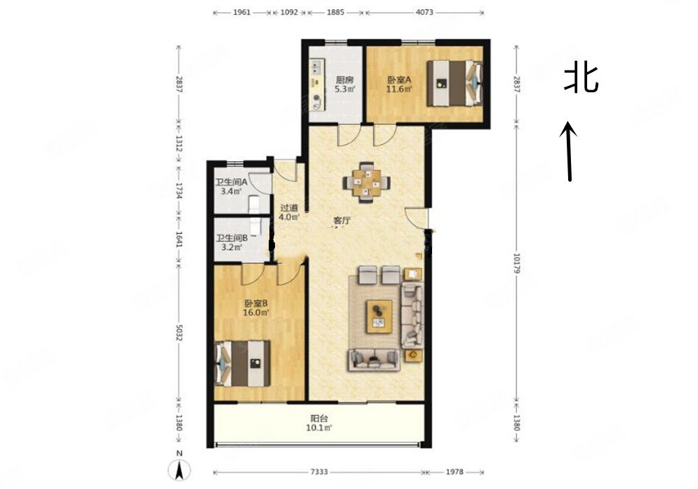 水韵华庭2室2厅2卫125㎡东125万