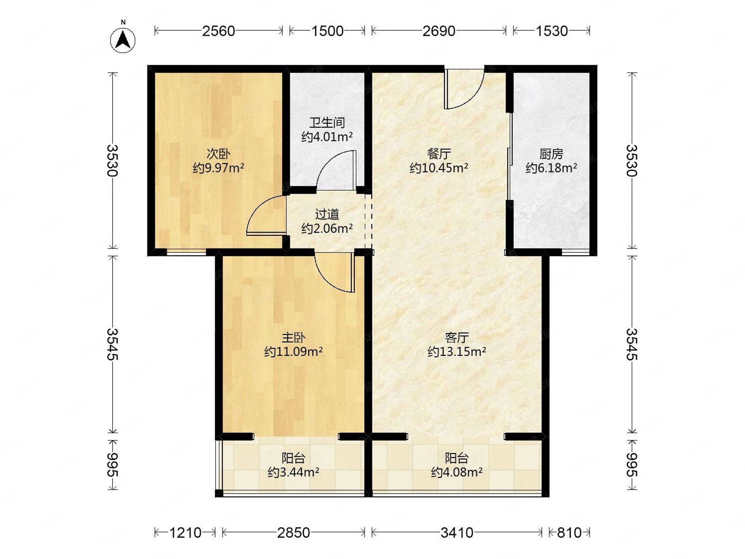 北城山水2室2厅1卫89.18㎡南87.4万