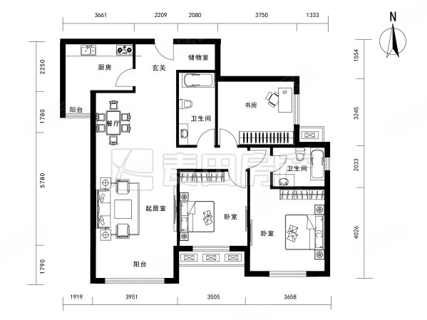 紫薇天悦3室2厅2卫152.61㎡东南1280万