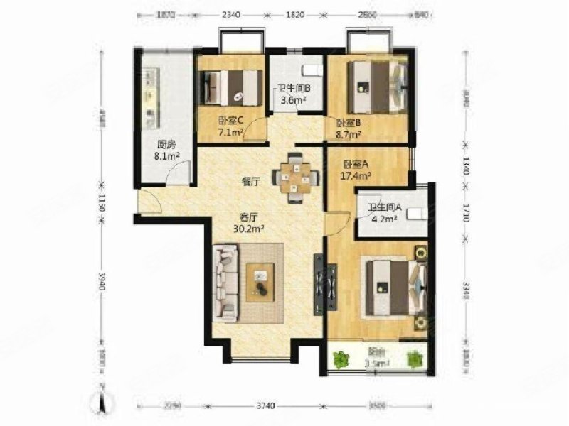 狮山cbd 龙湖天街旁 吴宫丽都 通透三房两卫     急售
