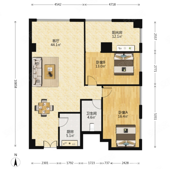 金成建国5号3室2厅2卫146.08㎡南北850万