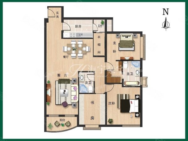 棕榈泉国际公寓3室2厅2卫173.1㎡东南1658万