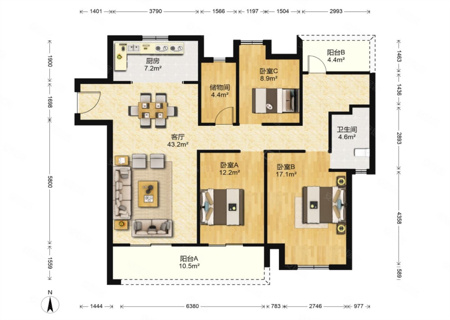 九龙仓御玺4室2厅2卫143.71㎡南350万