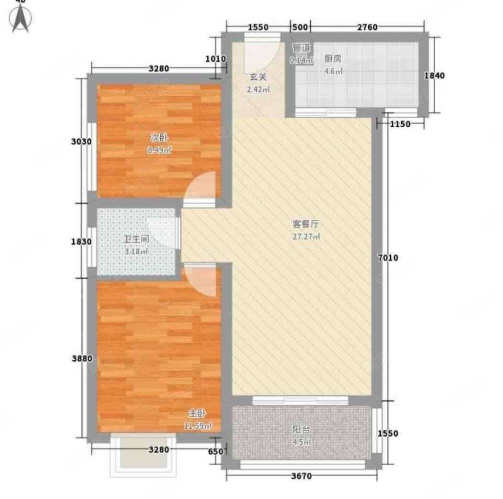 面朝长安公园,朝南小两室户型,万景荔知湾二手房,150万,2室2厅,1卫,82