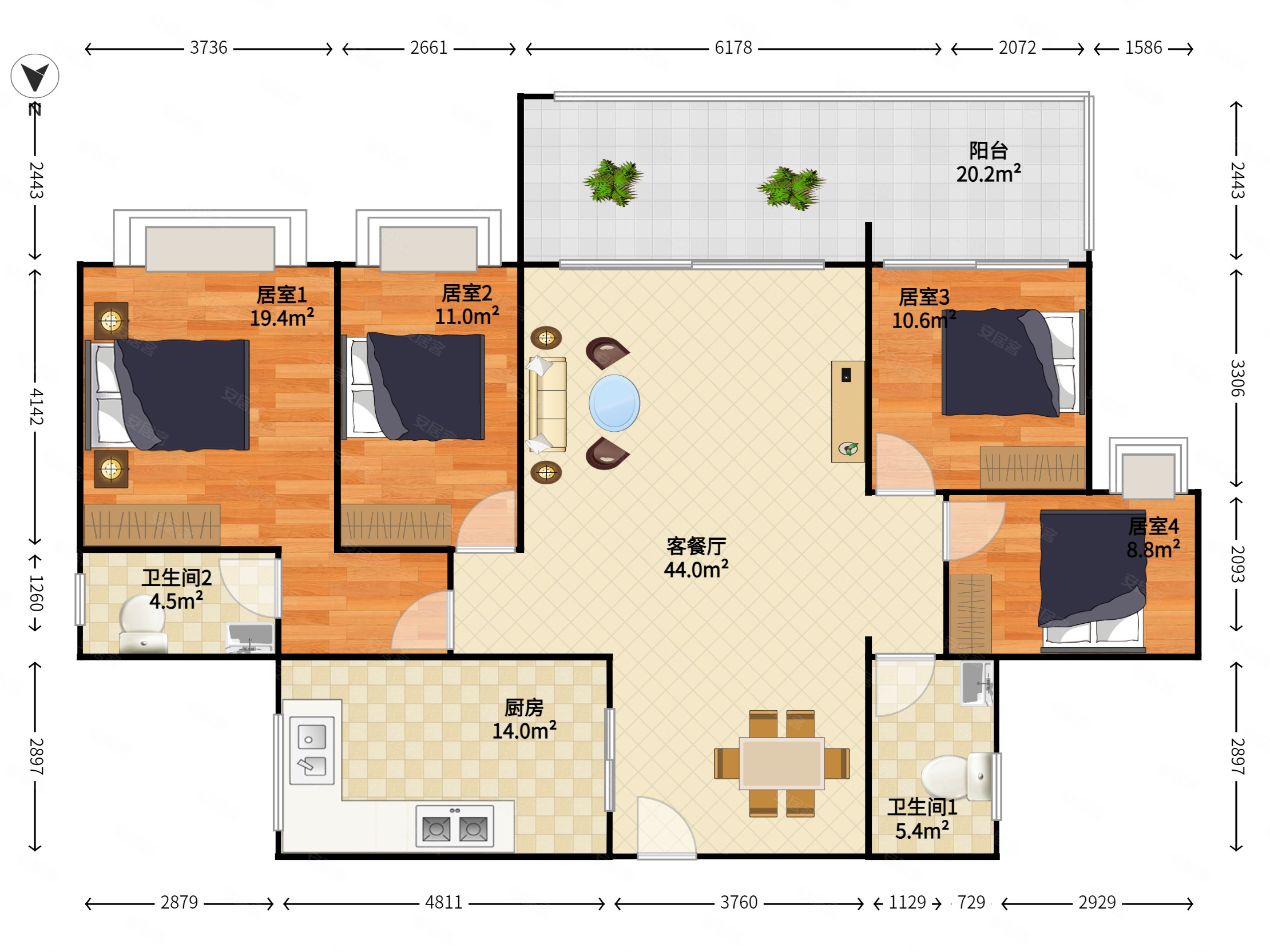 岸芷汀兰新装修海景四房,南外高新  ,大阳台户型