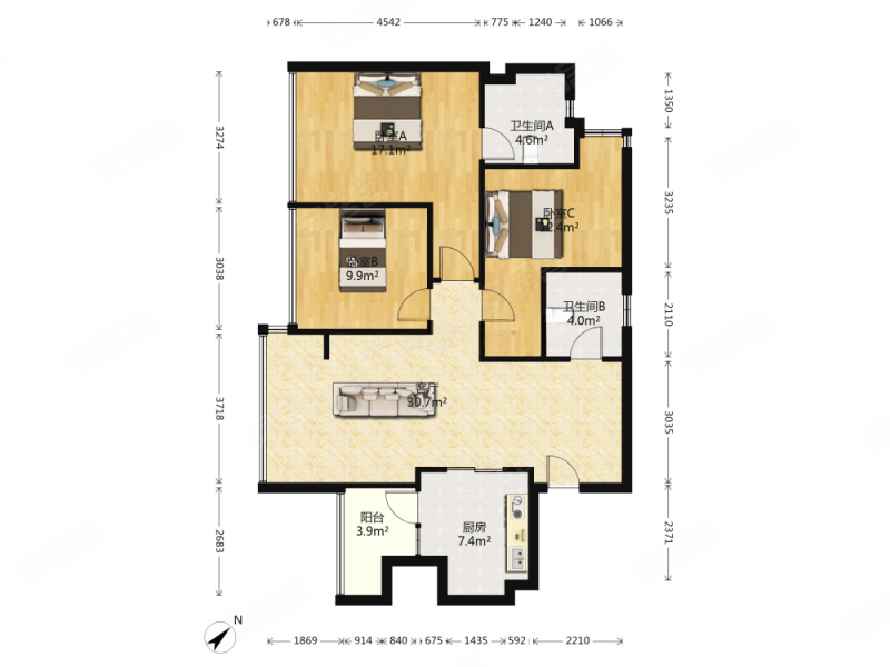 富港花园3室2厅2卫146.4㎡南北158万