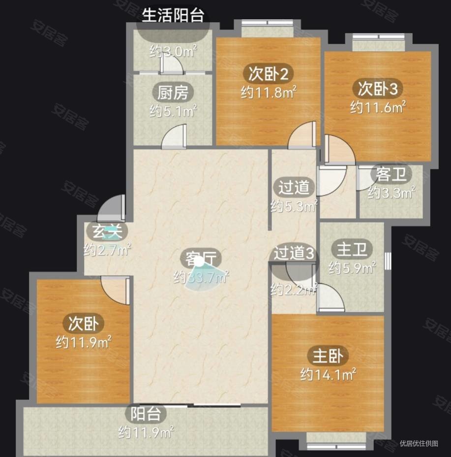 华润公园九里琅悦c区4室2厅2卫146㎡南北195万