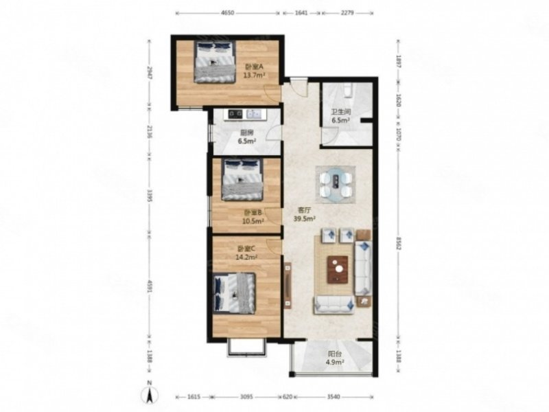 6平米,百环家园二手房,740万,3室1厅,1卫,125.6平米-北京安居客