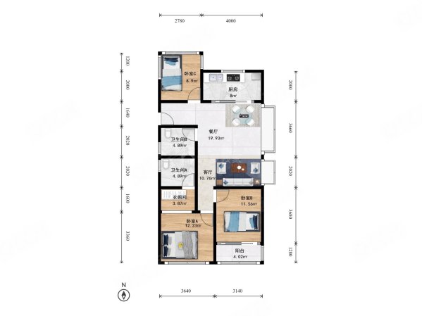 保利融信和光尘樾(公寓住宅)3室2厅2卫88.26㎡南310万