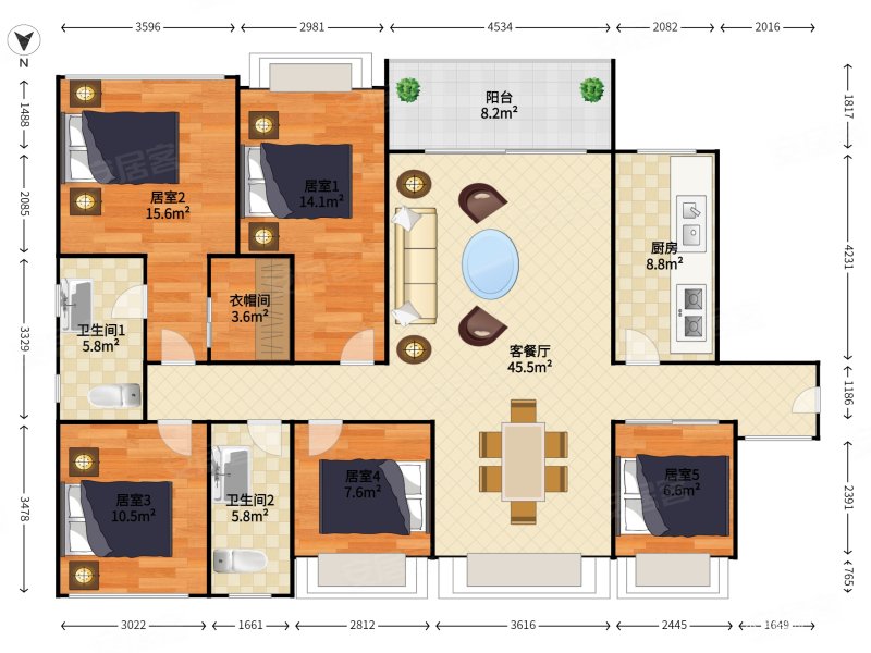 安峦公馆5室2厅2卫165.39㎡南北3500万