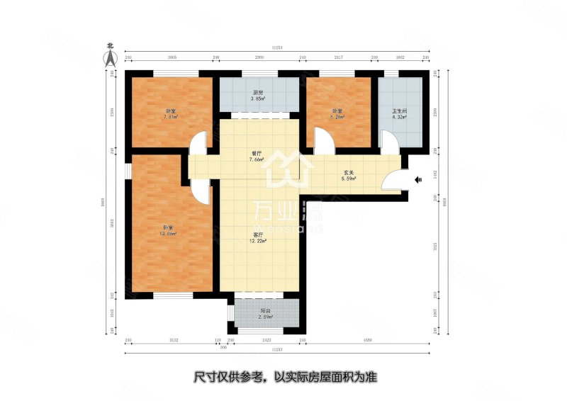 世茂璟苑3室2厅2卫100.78㎡南北146万