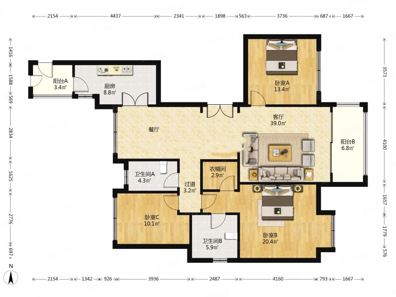 锦城湖西派国际温馨套三双卫153平总价低诚意出售
