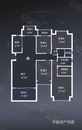 地中海阳光4室2厅2卫150㎡南北305万