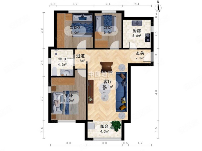 金隅满堂红杉花苑3室1厅1卫90.91㎡南北165万