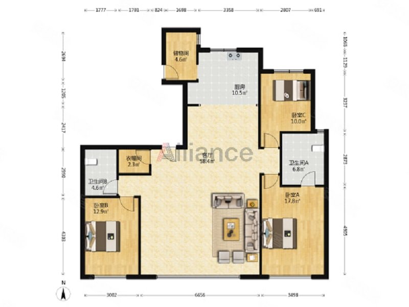 保利天悦3室2厅2卫168㎡南北289万