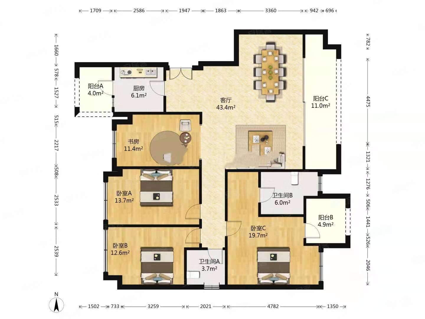 龙湖两江新宸云顶四房横厅设计小区环境优美物业管理完善