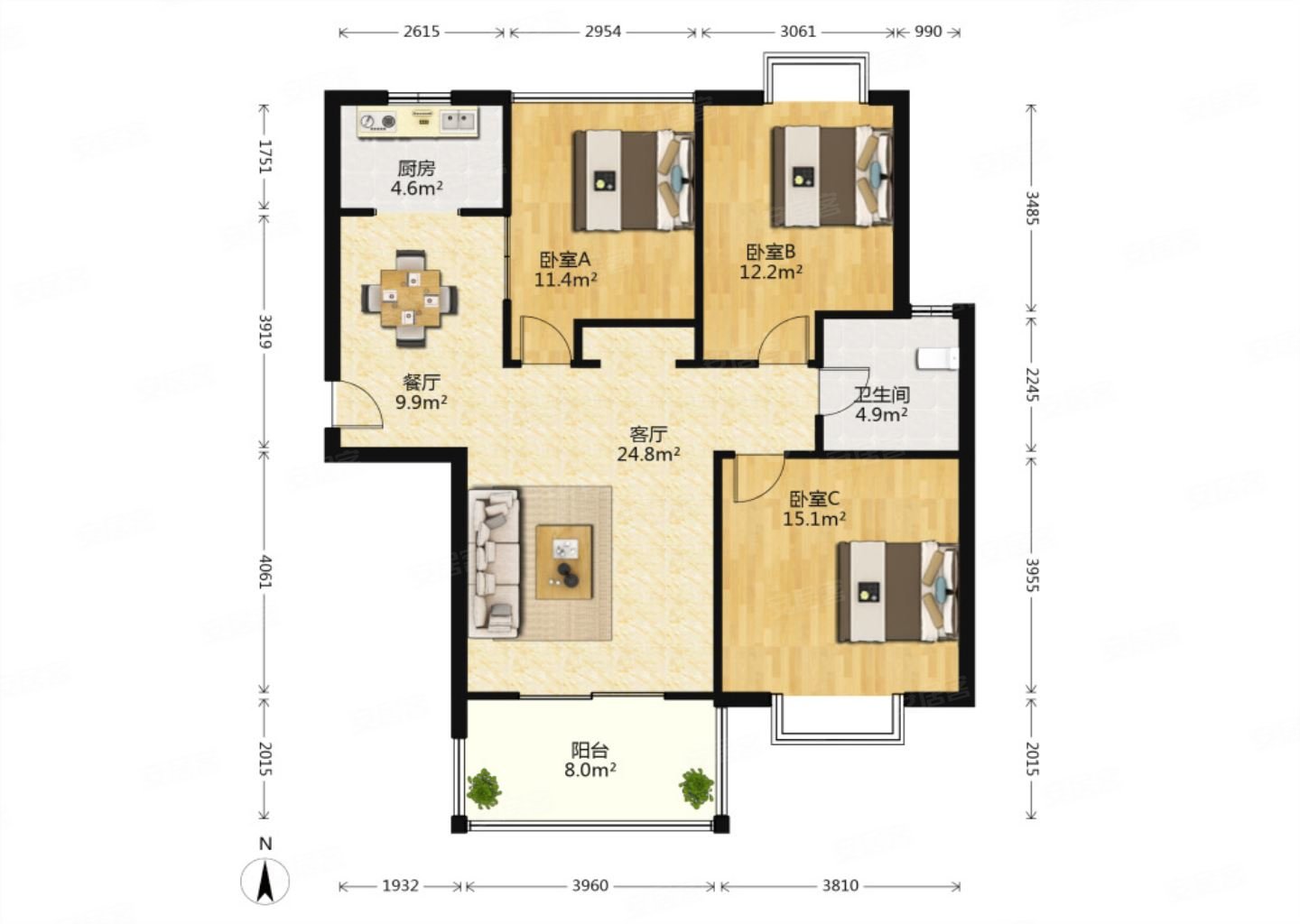 大雁塔不夜城旁曲江观邸3室2厅南北