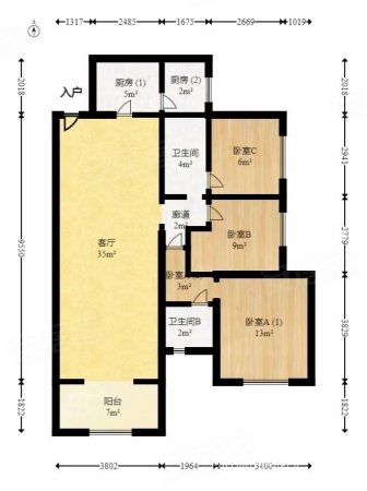 中建梅溪湖中心3室2厅2卫104.56㎡南北156万