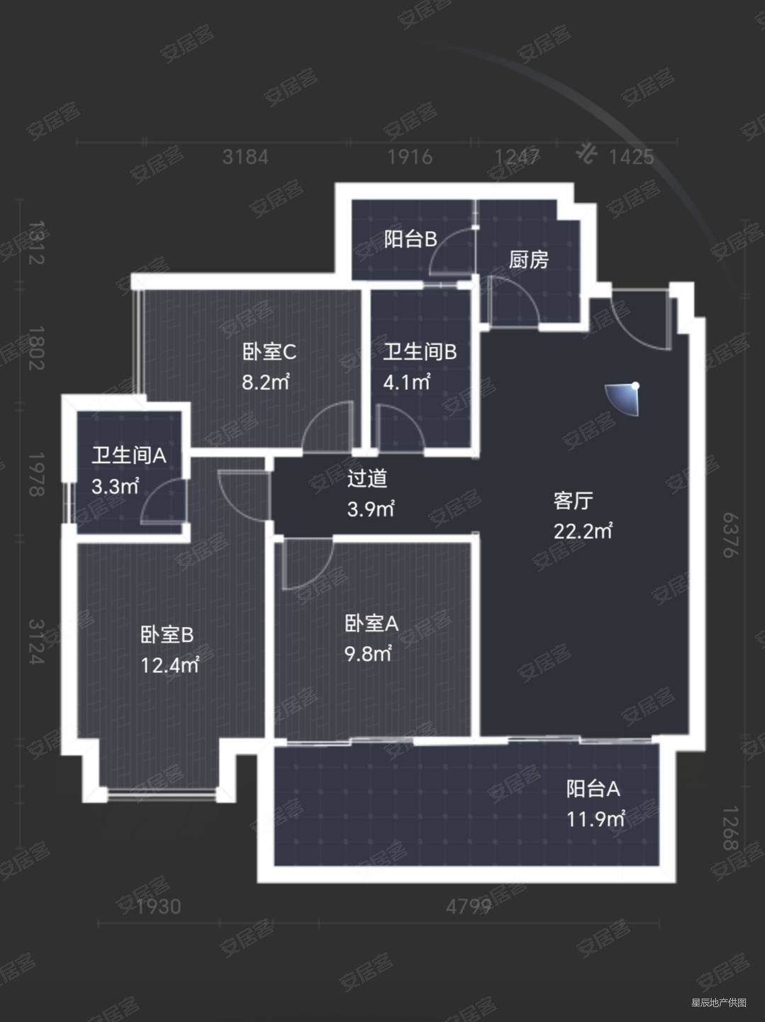 东城四季3室2厅2卫89.3㎡南北95万