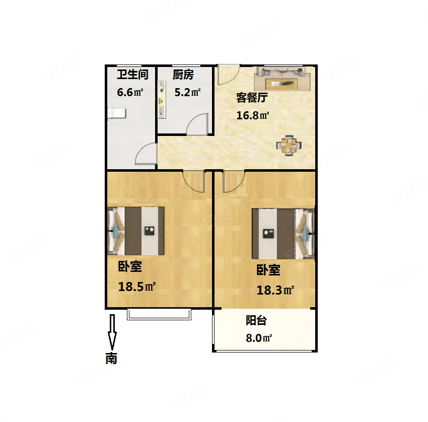 商建大楼2室2厅1卫84㎡南北513万