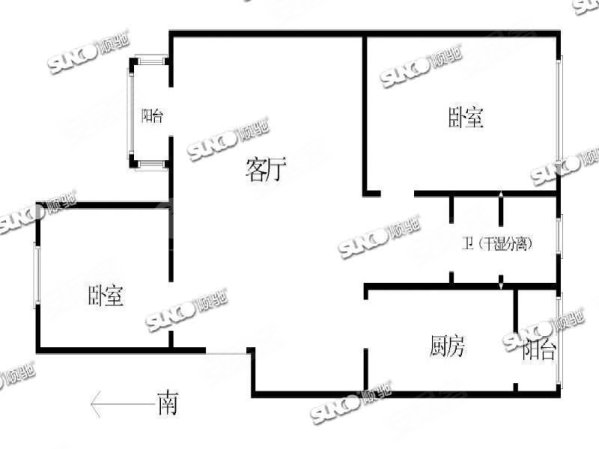 渤海石油蓝苑北区2室2厅1卫91.61㎡东南107万