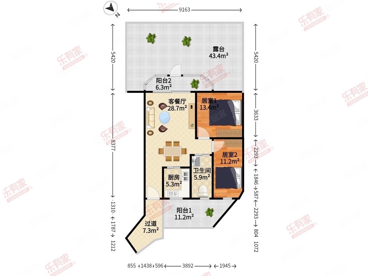 紧急降价120万,特殊户型带大露台,门口地铁交通便利,新浩城花园二手房