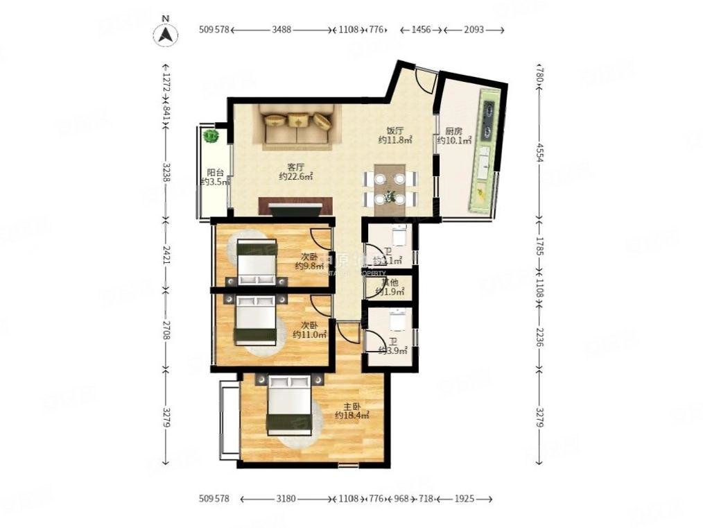 东风广场3室2厅2卫119.9㎡西南1360万