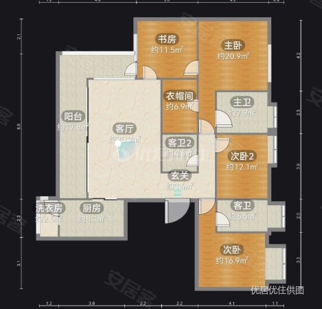 远大美域4室2厅3卫200.77㎡南北350万