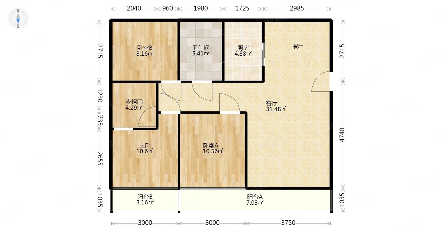 天和家园3室2厅2卫138㎡南北180万