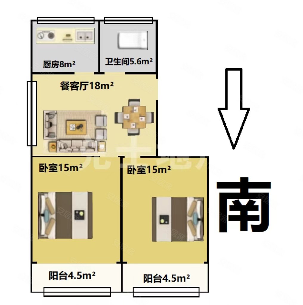 通阁小区2室2厅1卫58㎡南北320万