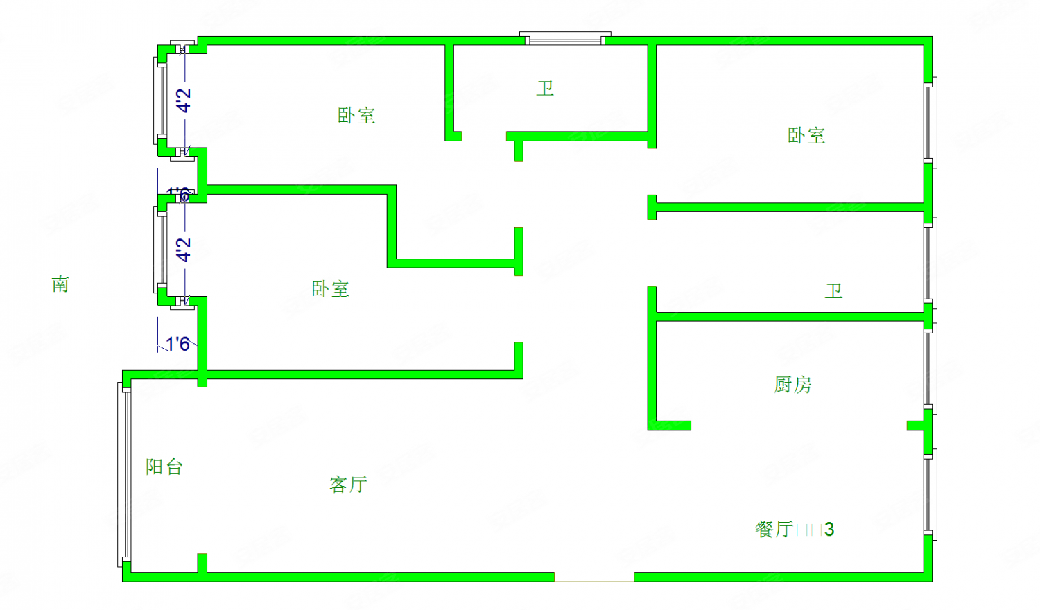 棠颂府3室2厅2卫127㎡南北79万