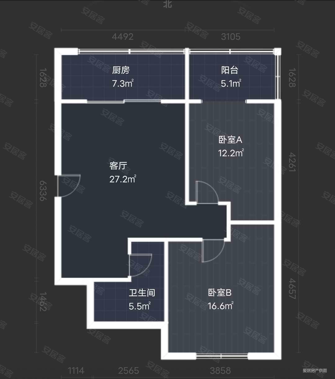 唐都温泉花园2室2厅1卫95.84㎡南北106万